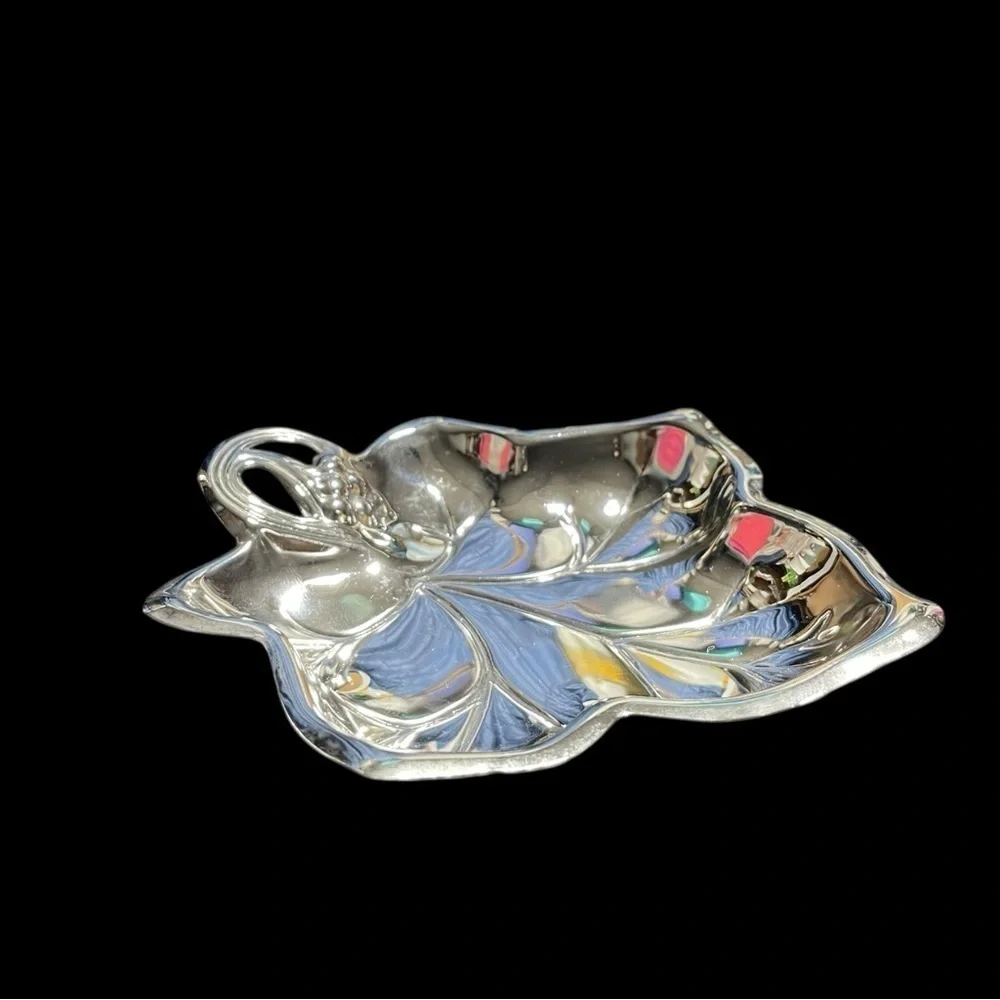 Vintage Silver-Plated Grape Leaf Shaped Dishes - Made in Hong Kong